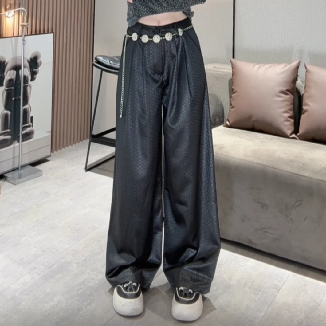 XQ2586【休闲裤】时尚设计高腰垂直宽松阔腿拖地裤休闲长裤牛仔裤