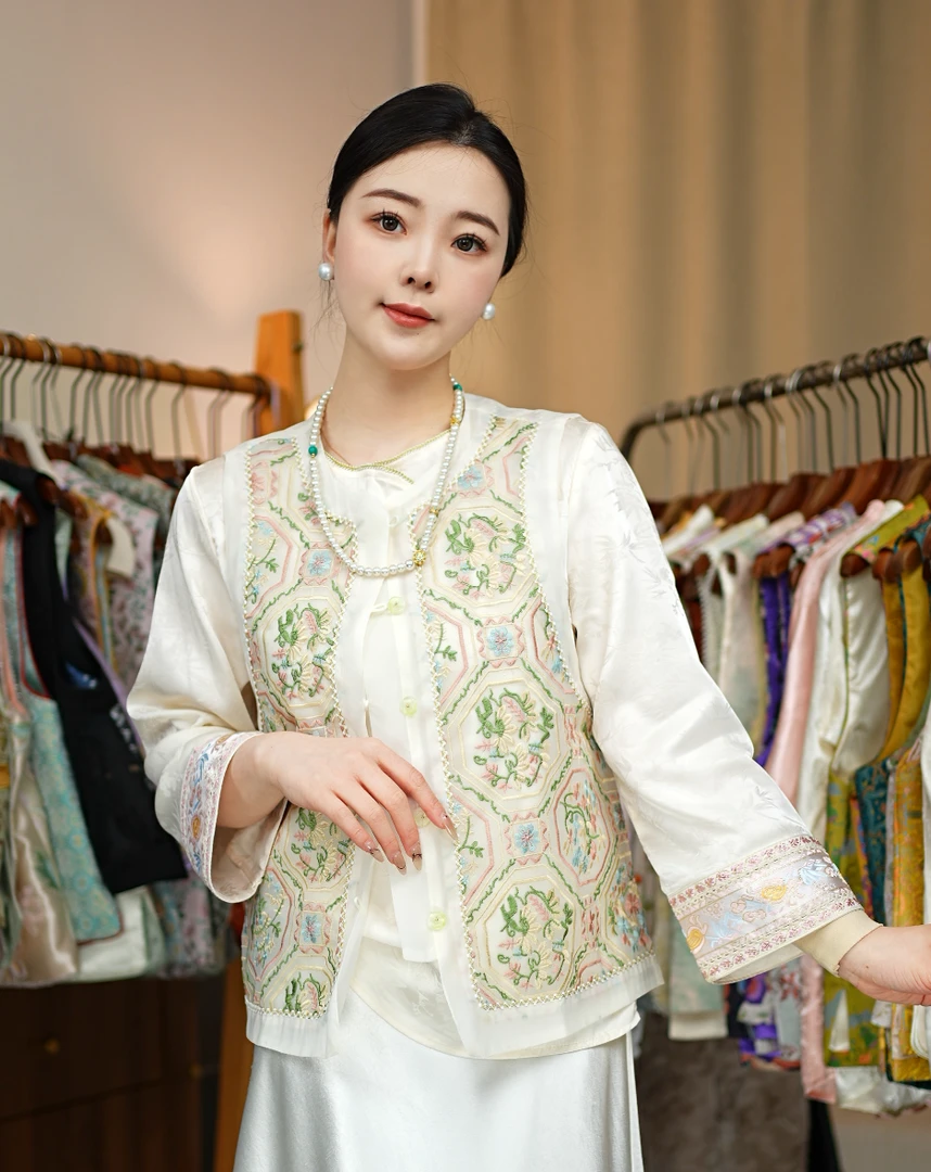 CHUNTIAN/李李国风【画织】新中式欧根纱提花时尚款夏季马甲