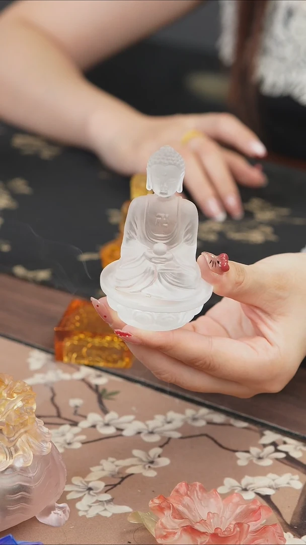 手工艺品琉璃白色药师佛茶宠摆件