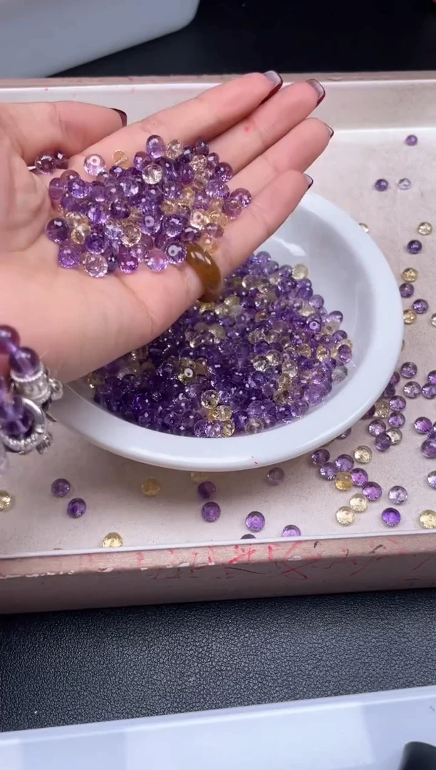 【闪购商品】水晶颈饰未镶嵌w2121紫黄水晶切面算盘6*3mm10