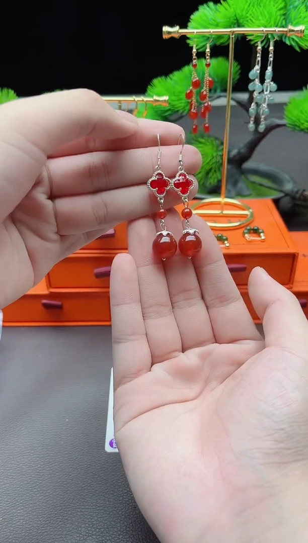 玛瑙/玉髓耳饰银S925镶嵌233000