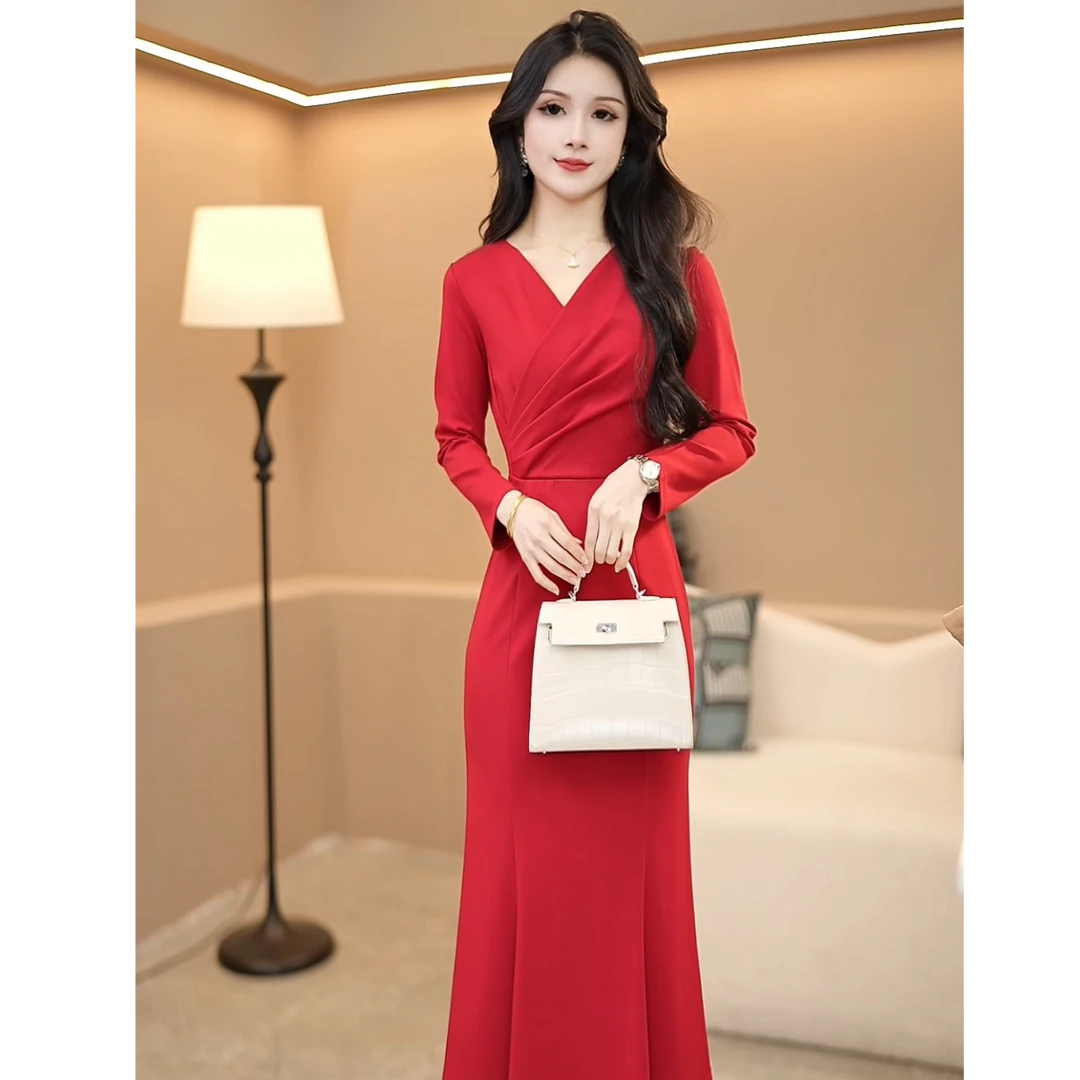 秋冬季轻奢法式收腰修身名媛显瘦气质连衣裙5090