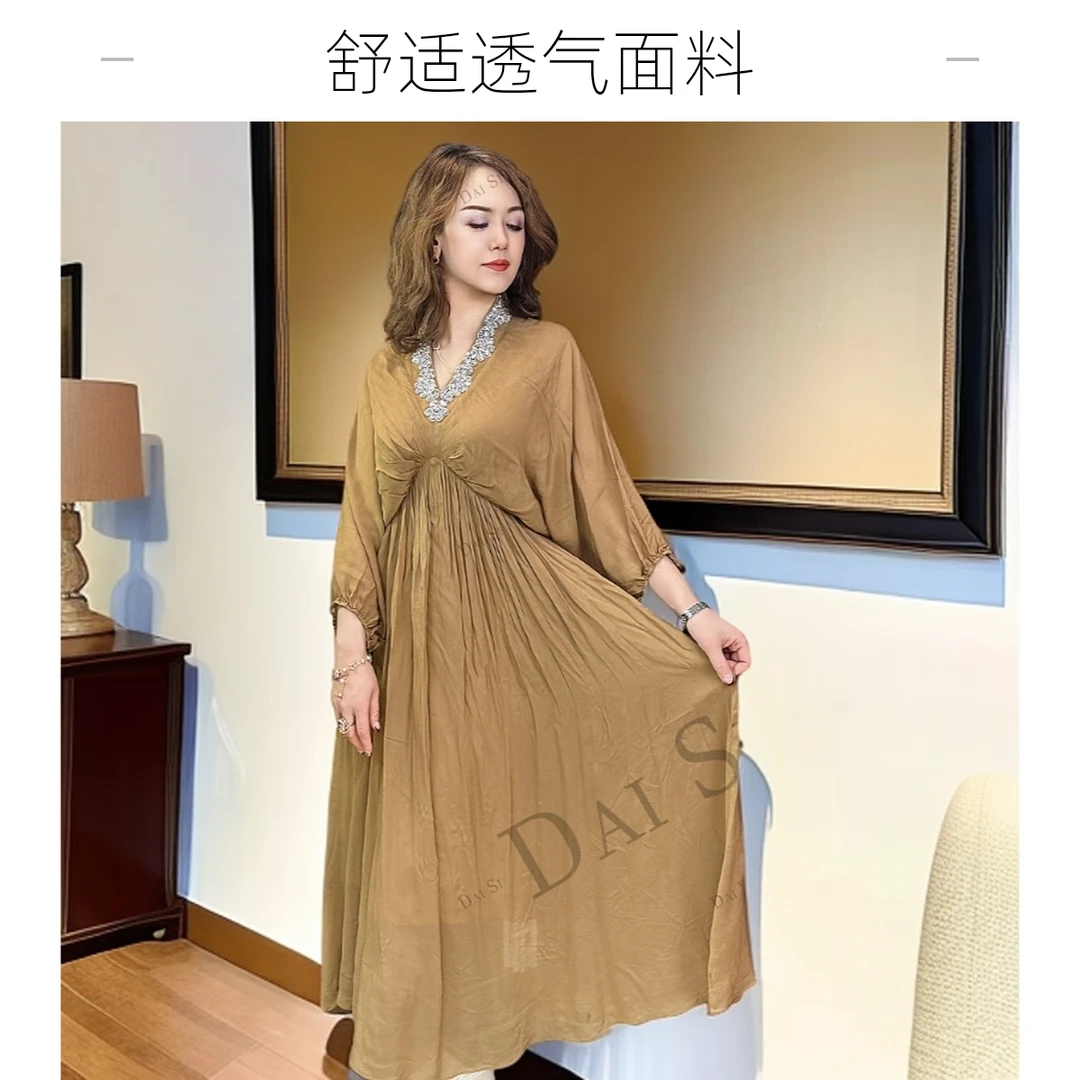 8813【服装批发】重工V领钻新款时尚宽松大气女装连衣裙