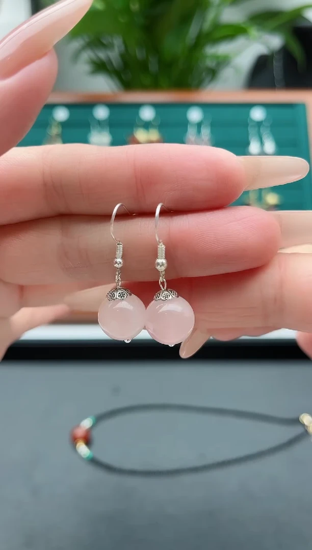 【闪购商品】水晶耳饰银S925镶嵌1102粉水晶