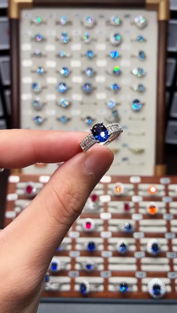 戒指蓝宝石银S925镶嵌1888