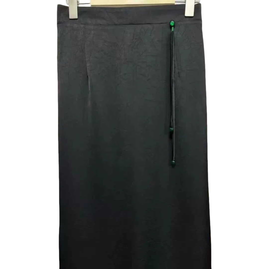 新中式百搭气质显瘦纯色半身包臀裙薄款流苏时尚提花裙子长款