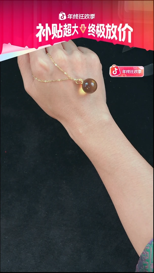 琥珀银S925镀金镶嵌珠宝奇石15mm蓝珀吊坠