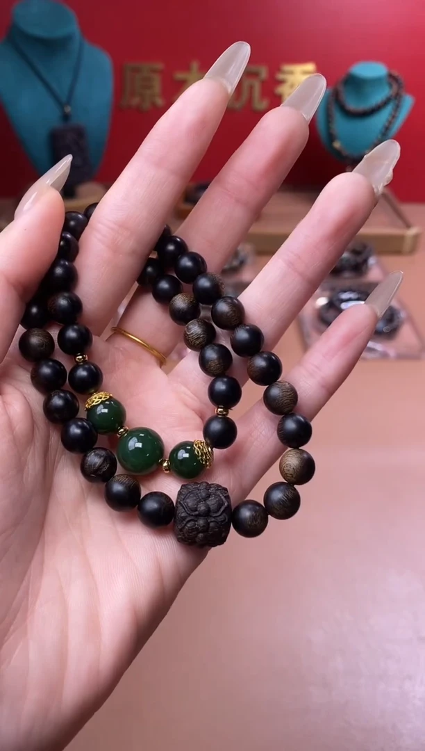 【闪购商品】沉香手串Y沉水玉化紫棋楠08+紫棋楠莲花沉香木雕