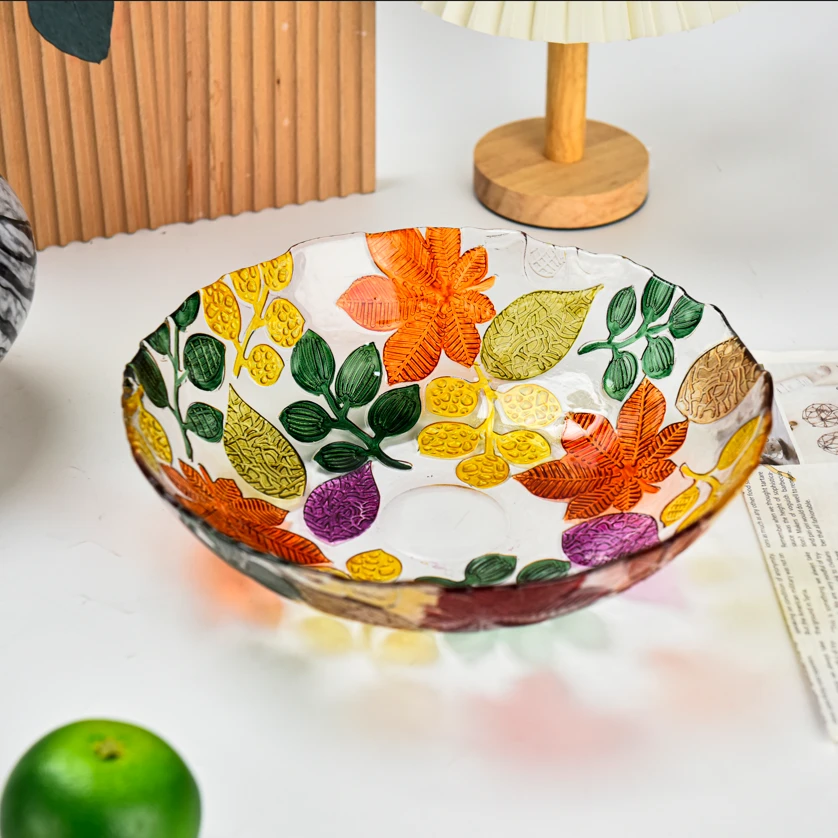 轻奢ins树叶碗玻璃碗家用创意菜碗女生可爱零食小吃碗甜品沙拉碗