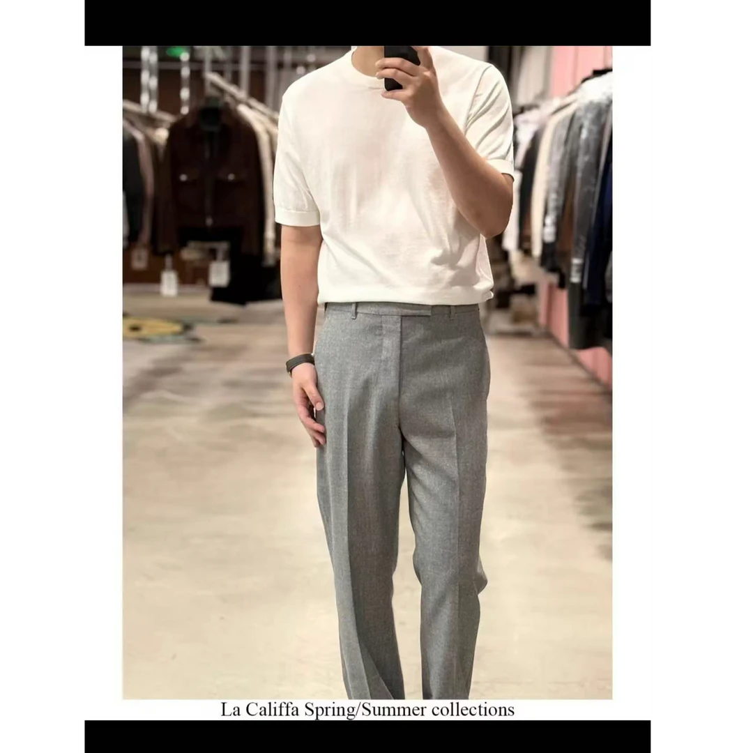 10500版“优雅富帅风 Reda100%精纺羊毛icon 灰格微辣西裤