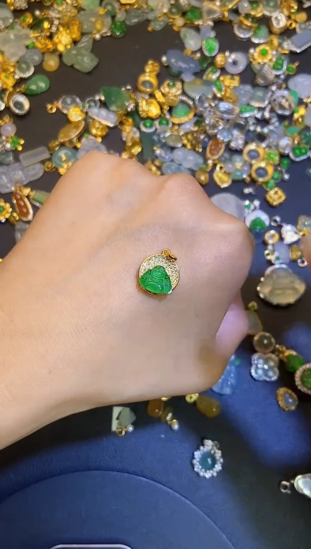 翡翠银S925镶嵌吊坠(不含链)天然A货翡翠