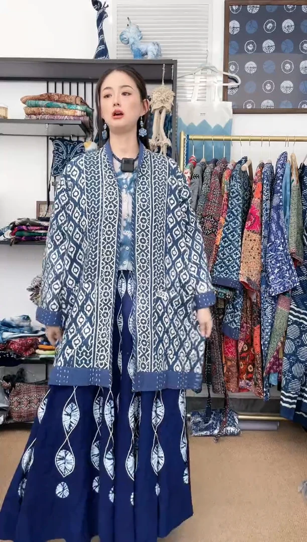 【闪购商品】692印度长绒棉蓝染刺子绣外套85cm