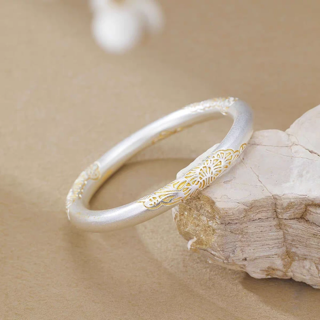 非金属珐琅手镯 999.9银金枝玉叶闭口手镯