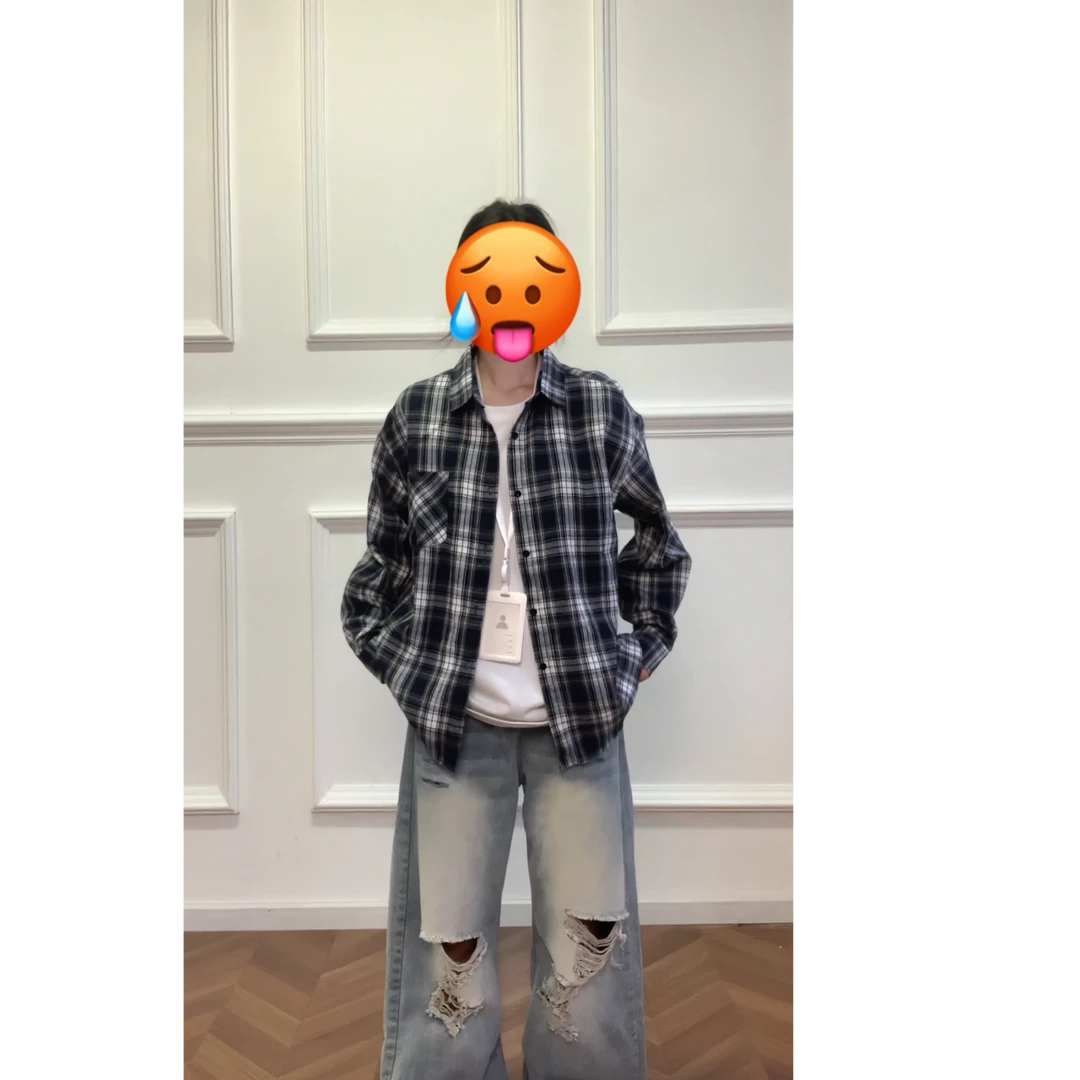 黑白格子长袖衬衫男女同款春秋季宽松宽松百搭外套衬衣潮牌情侣装