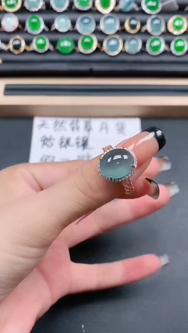 翡翠戒指银S925镶嵌111
