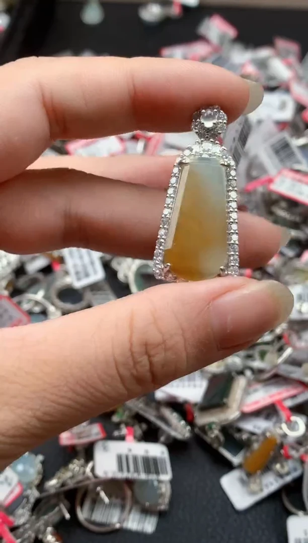 银S925镶嵌戒指翡翠天然A货缅甸翡翠