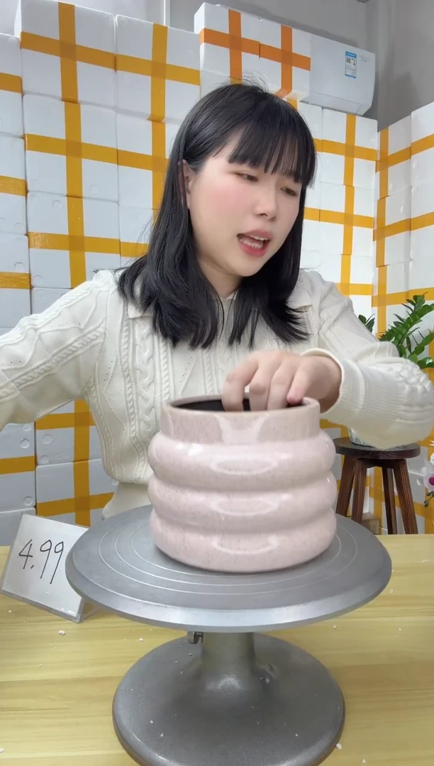陶瓷花盆 粉色甜甜圈 无孔 口径12