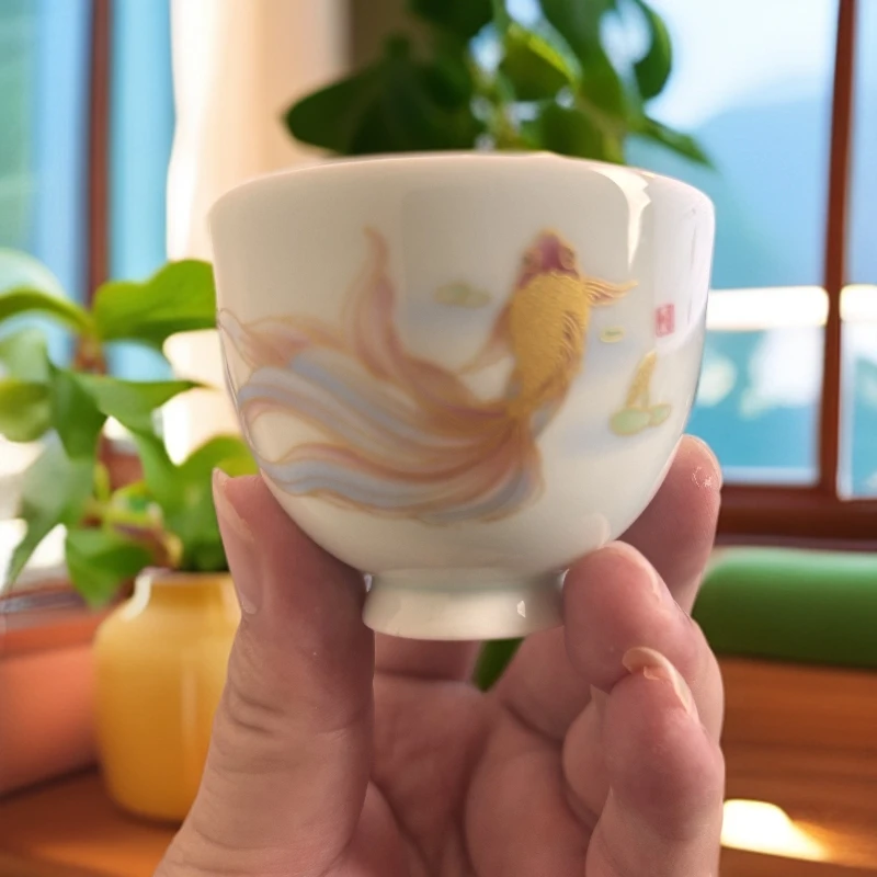 羊脂玉锦鲤功夫陶瓷个人品茗主人杯·金玉满堂