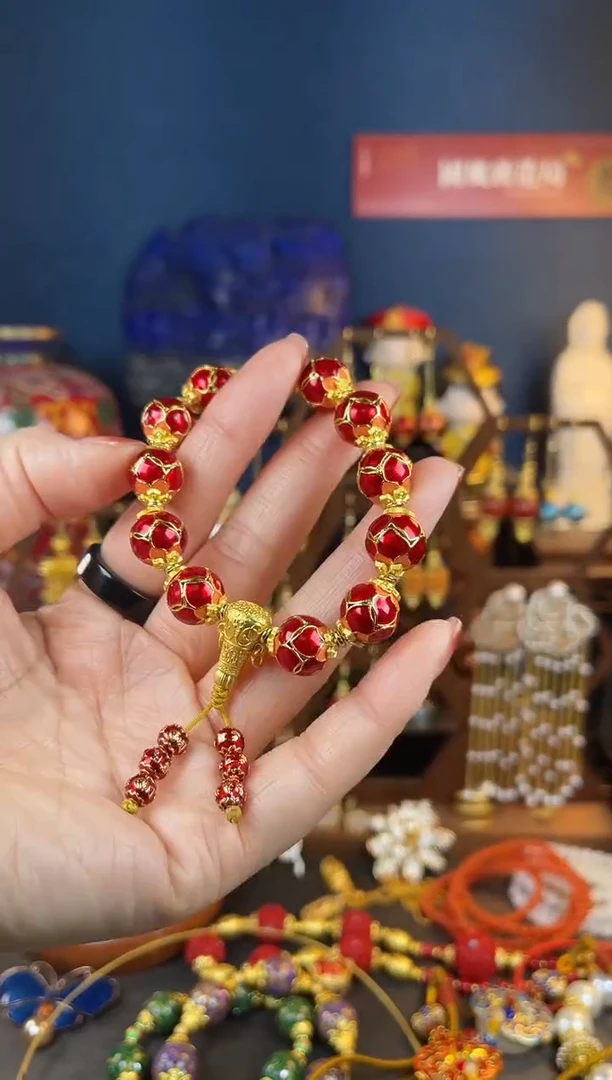 【闪购商品】玫红色莲花珐琅手串