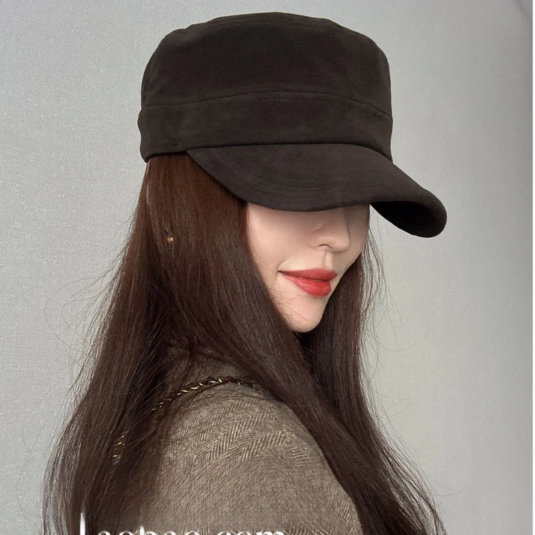 25秋/显高颅顶平顶帽男女款古早味韩女感麂皮绒酷感挺阔马术帽ins