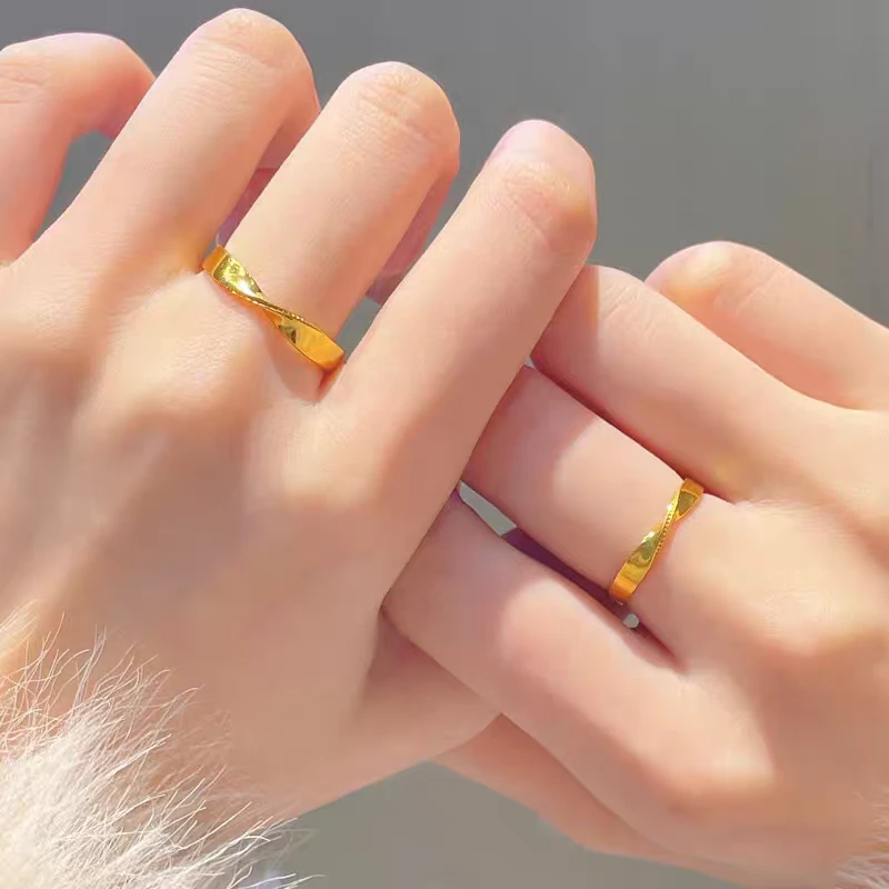 瑞诺黄金几何情侣戒指足金999莫比乌斯对戒小众七夕礼物送男女友