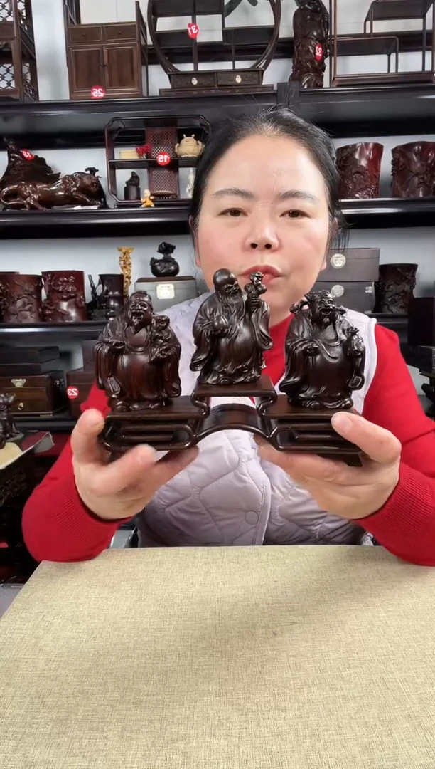 木老李红木工艺品三连+福禄寿