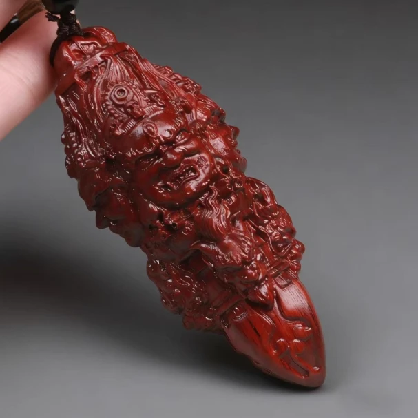 小叶紫檀木雕刻大黑天金刚降魔杵手把件汽车挂件文玩随身盘玩手办