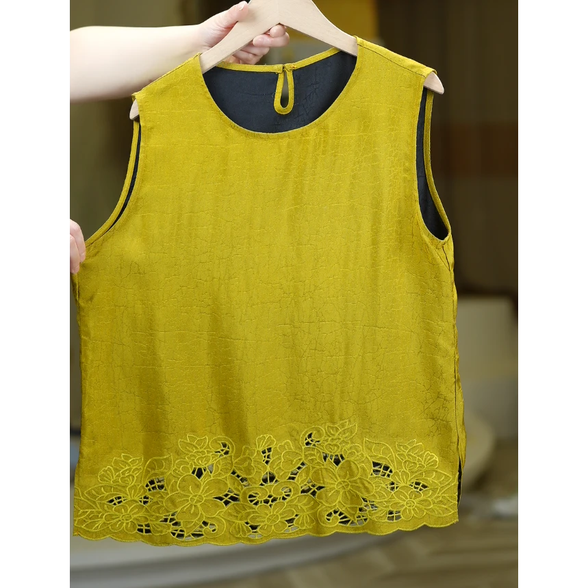 骄阳<<非遗美学>>1354亮黄蕾丝下摆减龄无袖背心