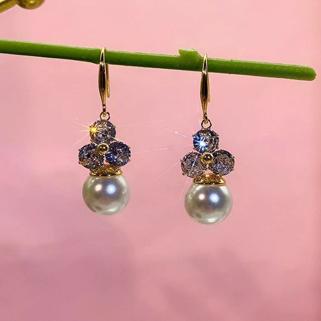 铜合金锆石耳饰 （69号）三生三世珠珠吊坠气质女神时尚百搭耳环