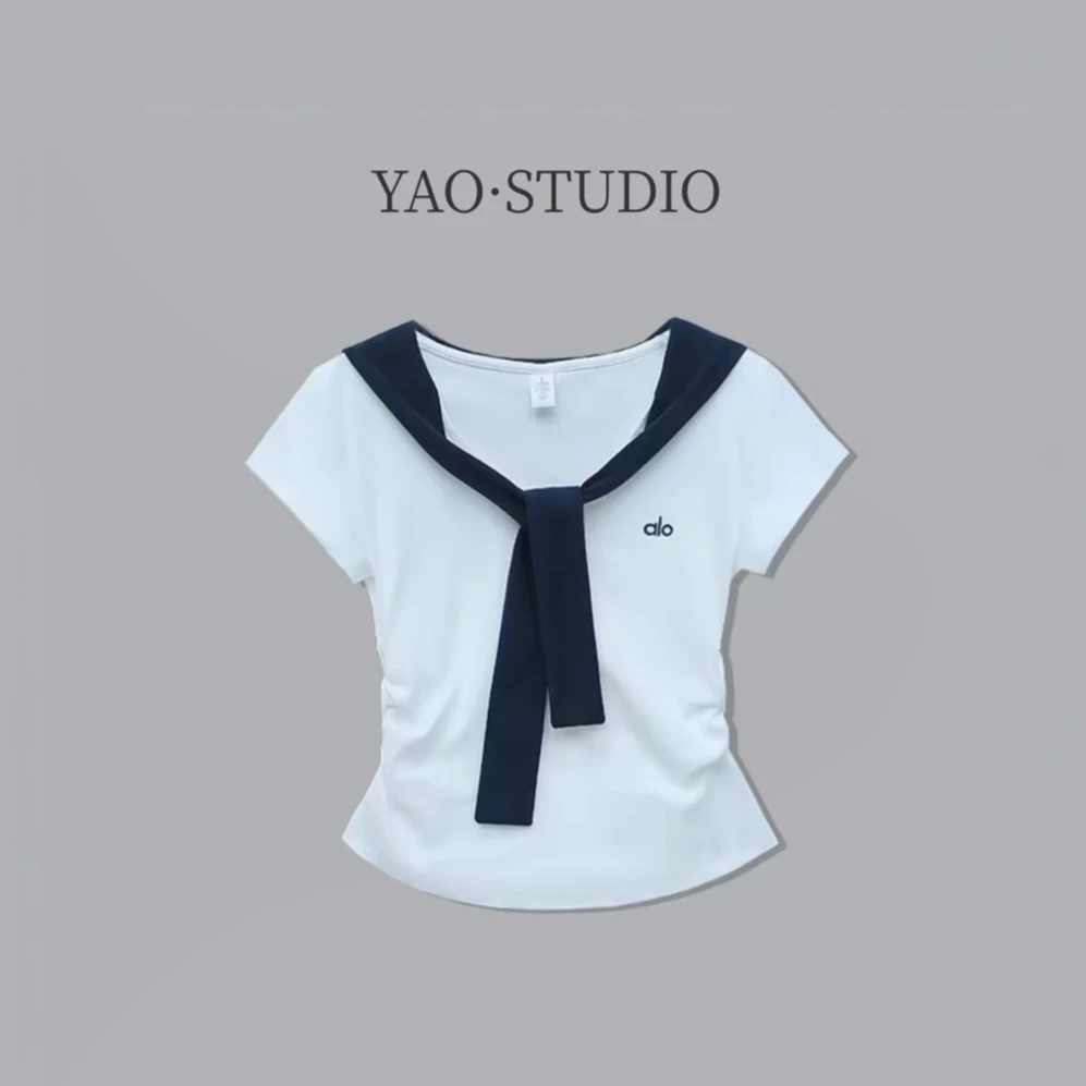海军领T~2025新款时尚学院风假两件拼接T恤夏季休闲洋气设计短袖