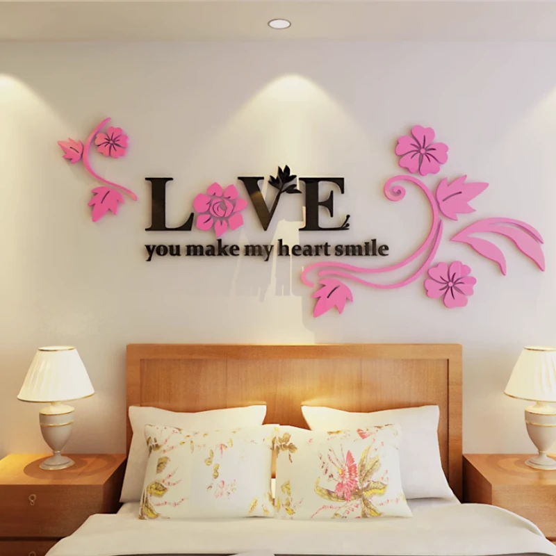 浪漫花型3D立体亚克力墙贴卧室床头婚房喜庆客厅沙发背景墙装饰画