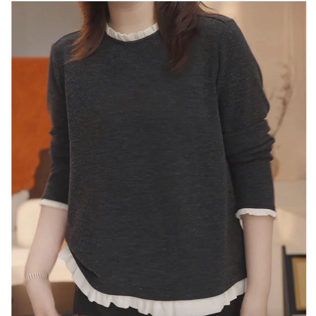 设计感下摆拼接花边卫衣女2025新款秋冬韩版显瘦气质百搭休闲上衣