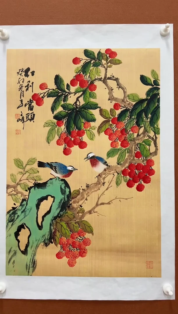 国画李文峰四尺三开仿古花鸟