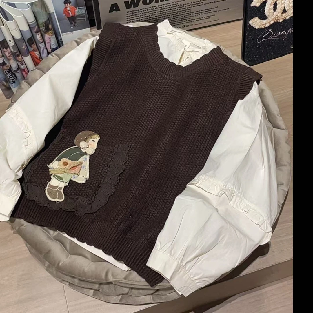 506090   韩版儿童秋款男女童时尚潮牌休闲冲长袖马甲两件套