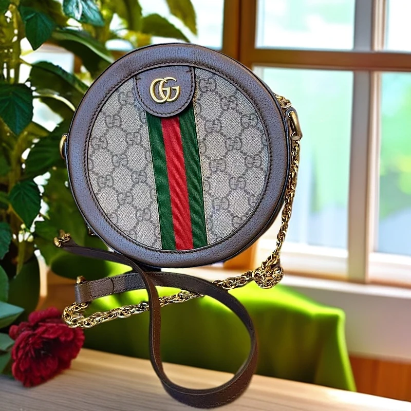 95新 GUCCI/古驰 红绿条纹圆饼 1167 7160
