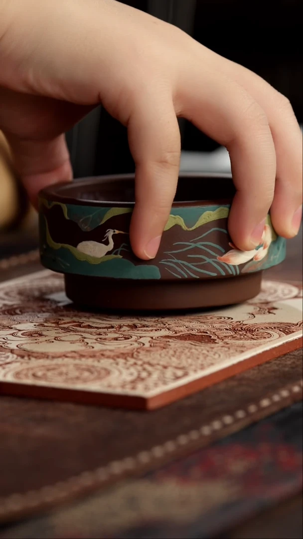 茶杯紫砂非遗茶器-白鹭泥绘普洱
