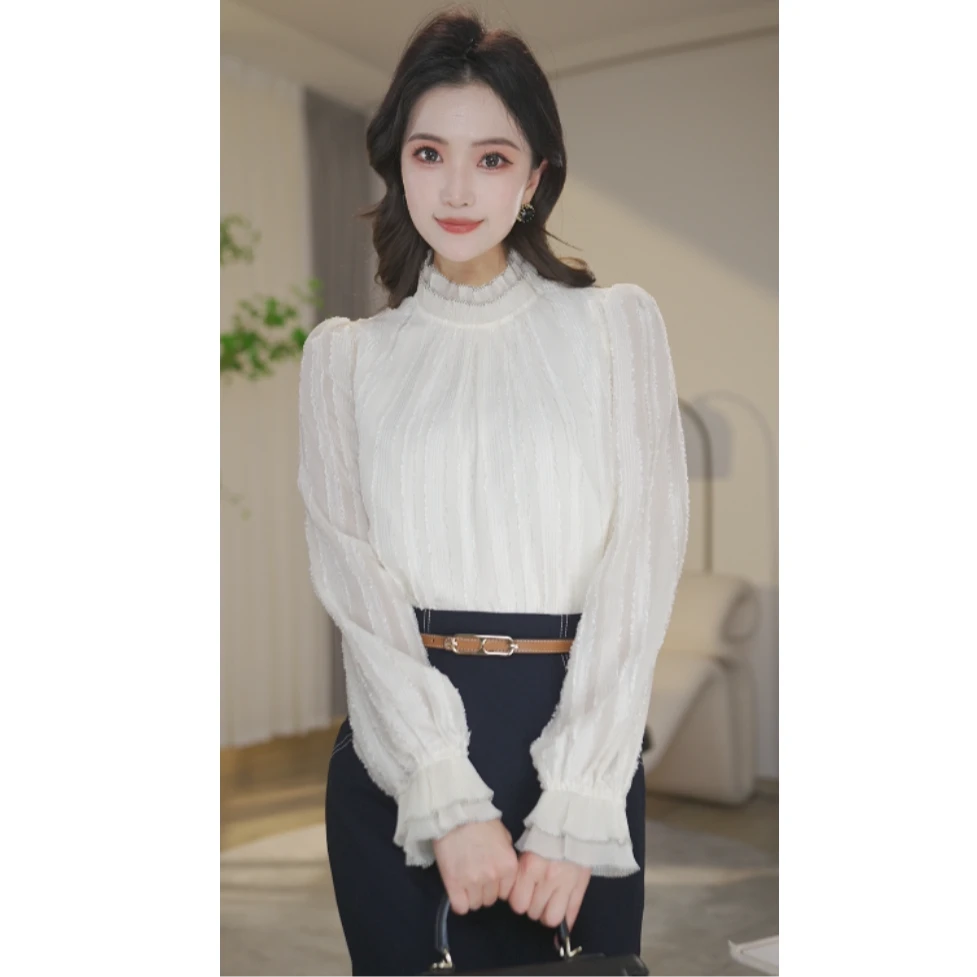 【婷婷甄选】衬衫女长袖2025年新款8591354白色法式气质衬衣