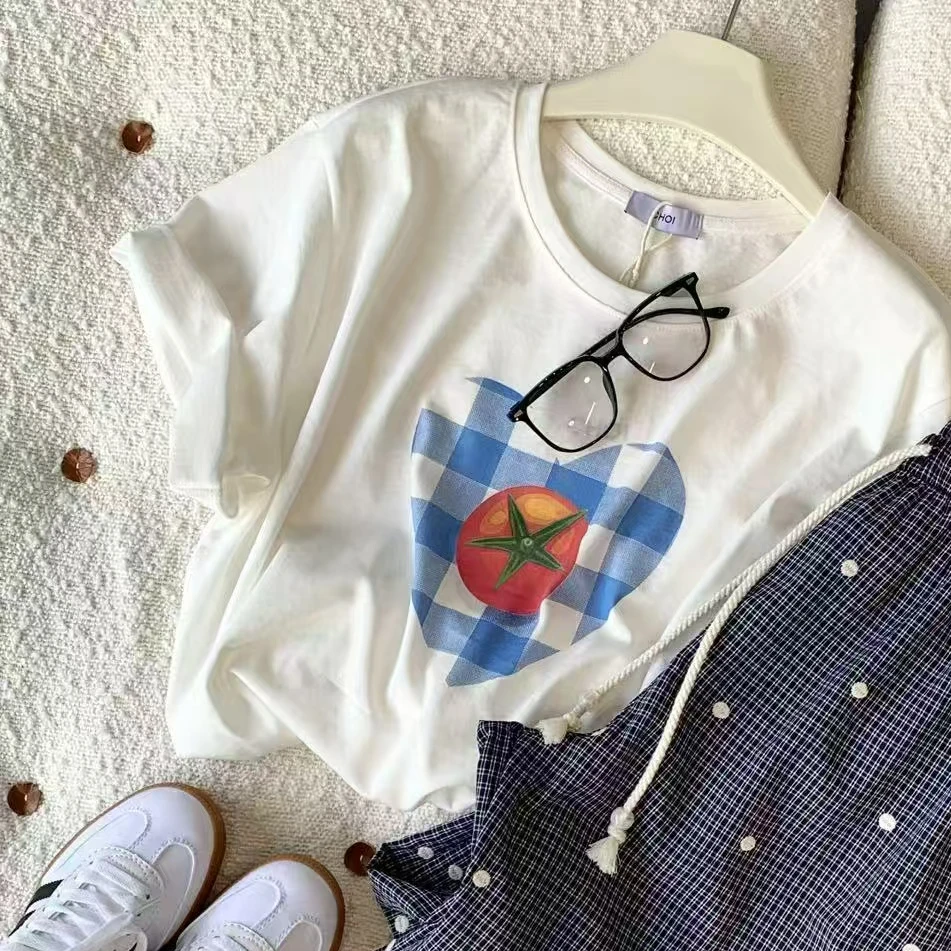 小雅姐姐 夏季新款甜美印花西红柿短袖T恤IZ63