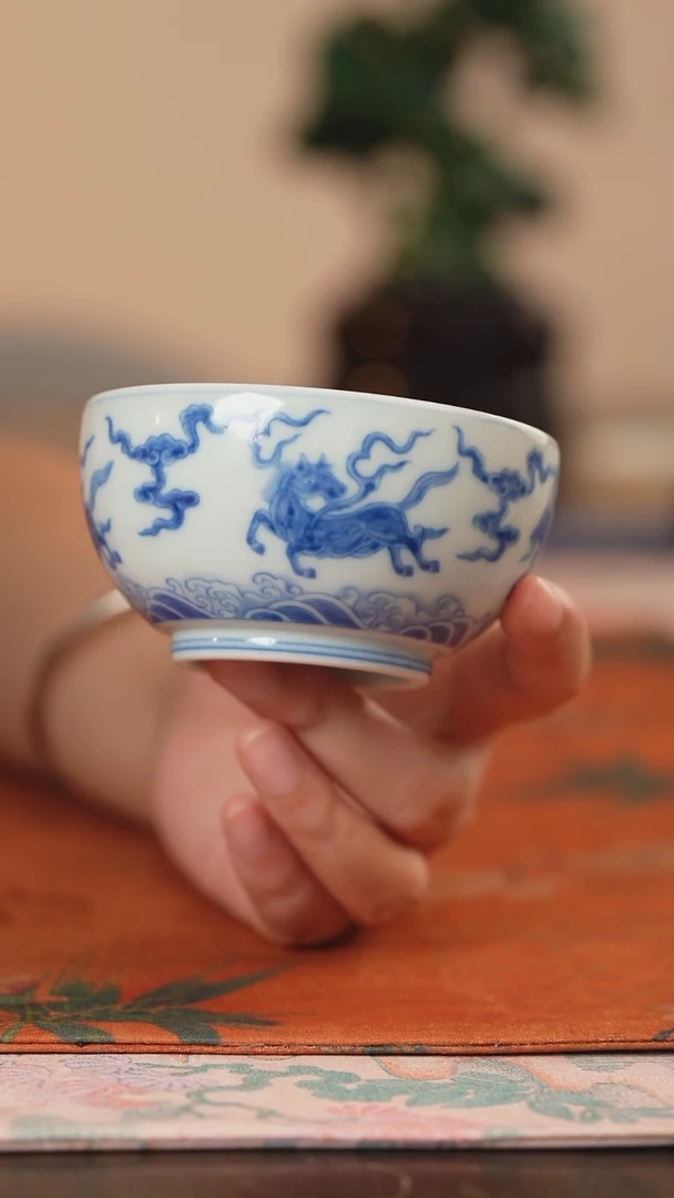 源明清忆海水天马缸杯