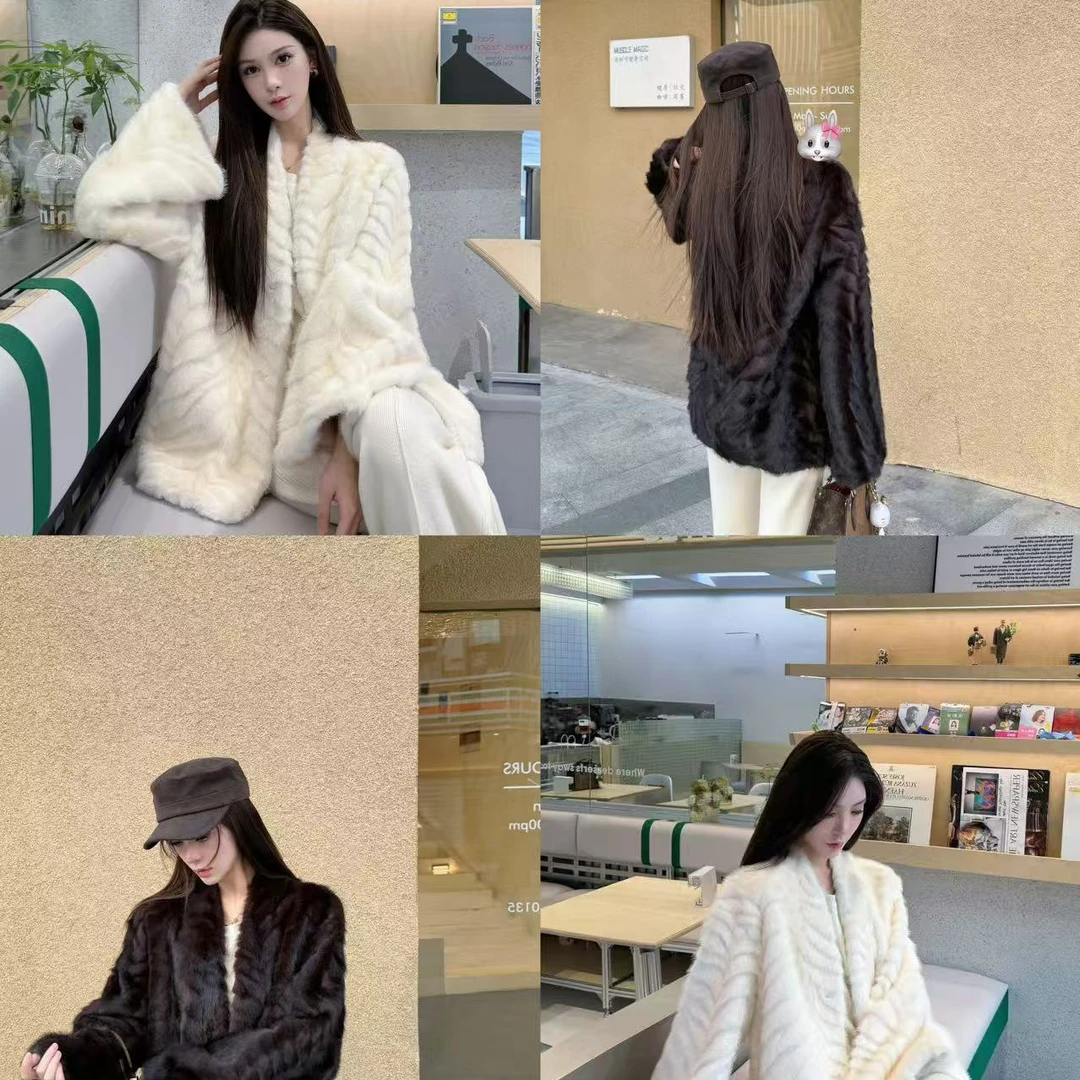 【顶流千金】气质保暖竖领秋冬短外套慵懒落肩袖休闲环保金叶貂外套