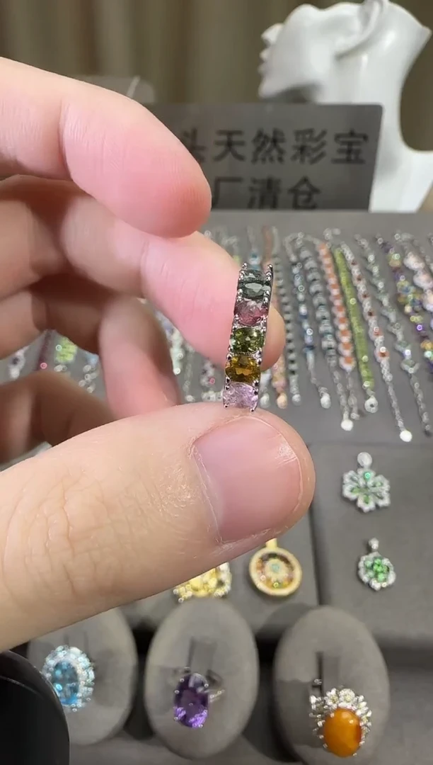 银S925镶嵌戒指碧玺5mm戒指排戒款