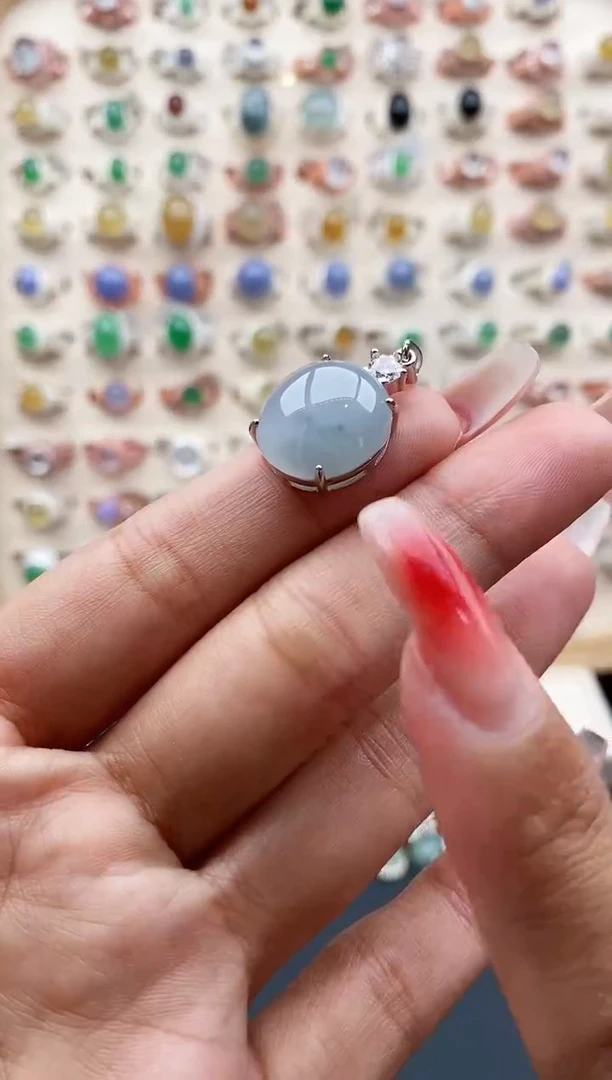 【闪购商品】翡翠颈饰银S925镶嵌缅甸天然A货翡翠222  7+3