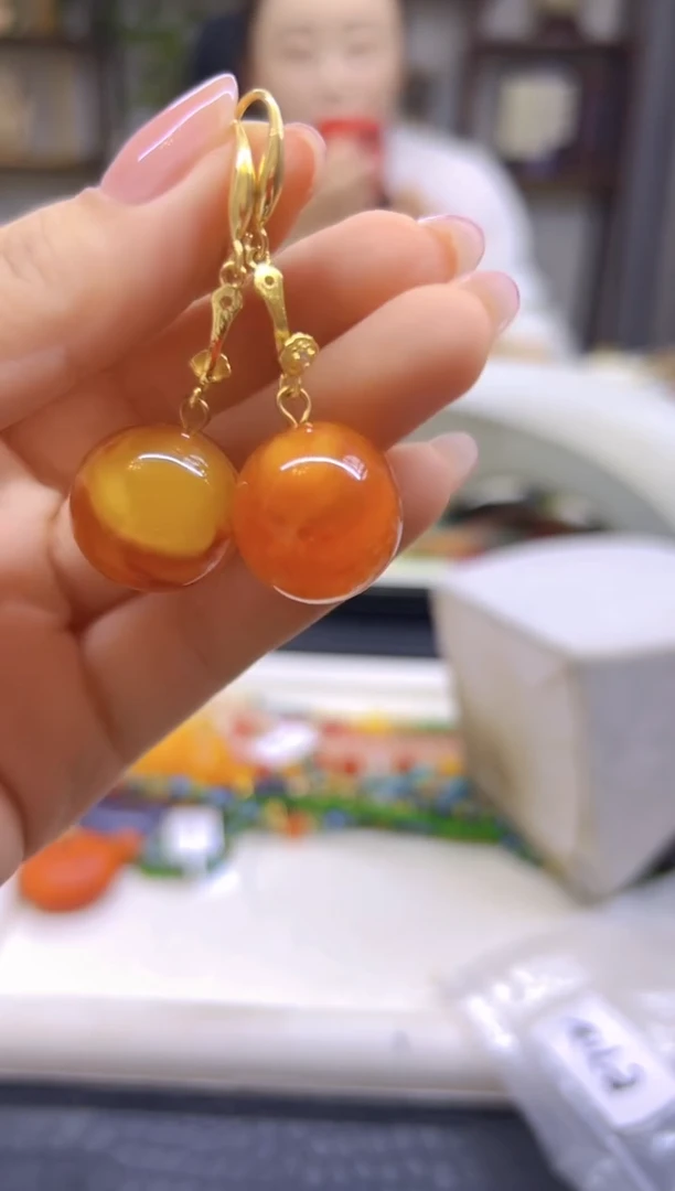 蜜蜡14K金镶嵌耳饰DIY款E712