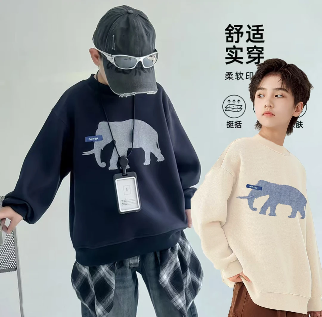 秋季新款男女宝简约时尚韩版卡通印花中大童宽松套头卫衣
