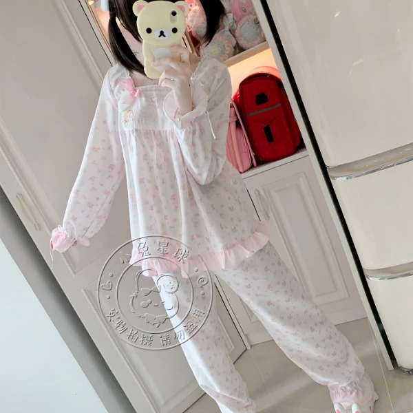 【小兔星球】甜点兔睡衣初秋长袖裤子发带原创满印可爱精致软妹宅萌
