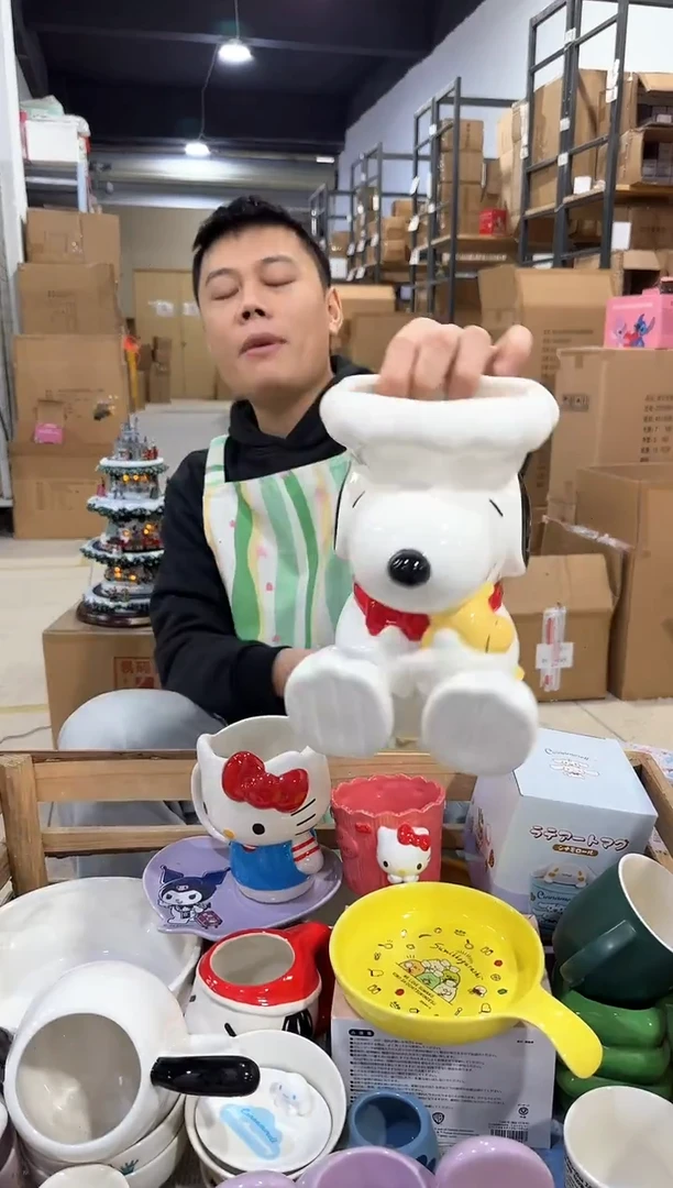 瓷片史努比厨师收纳桶 微瑕