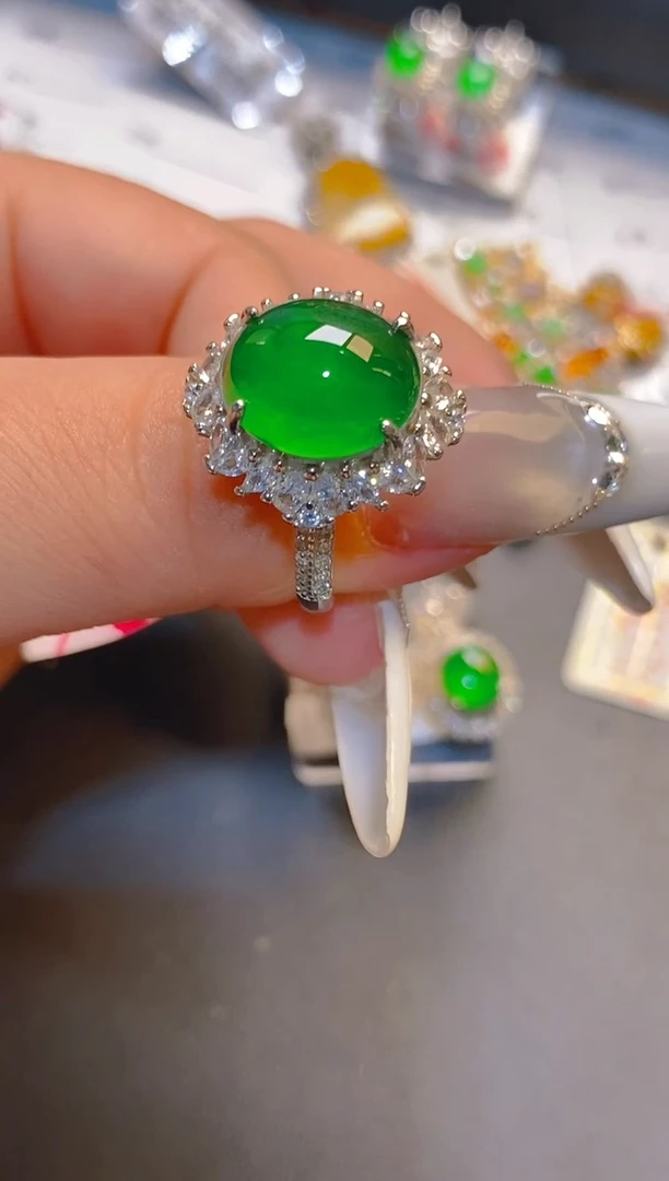 翡翠银S925镶嵌耳饰天然