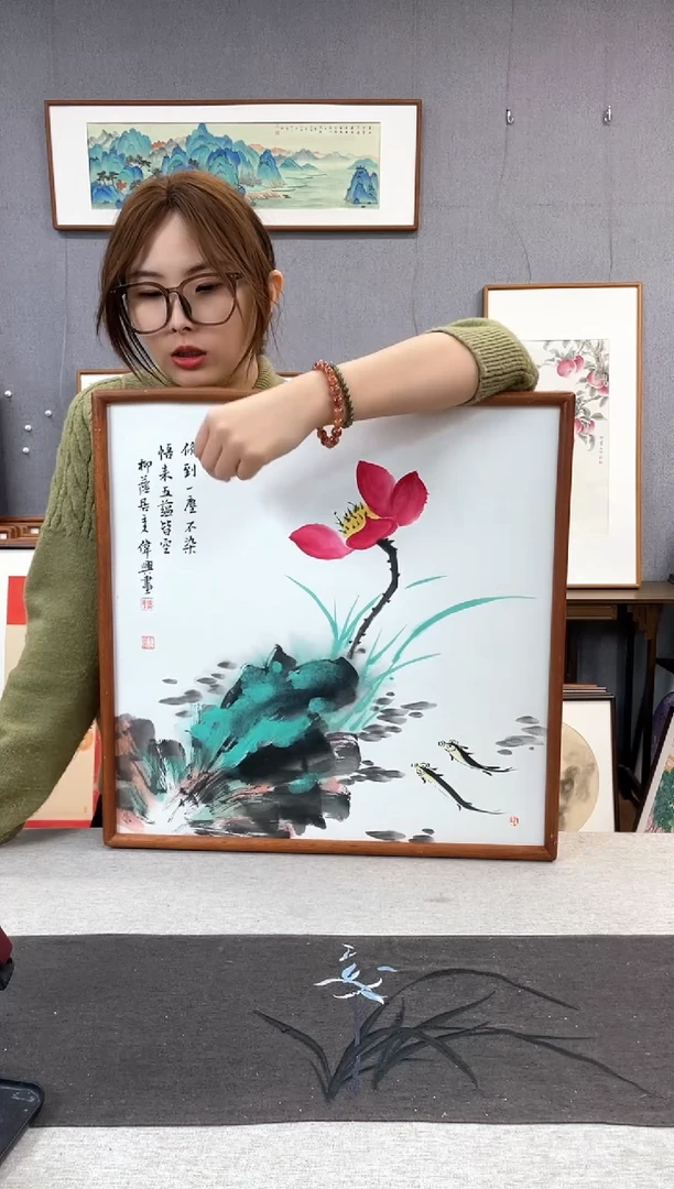 【闪购商品】国画手写手绘带框作品-52*52-