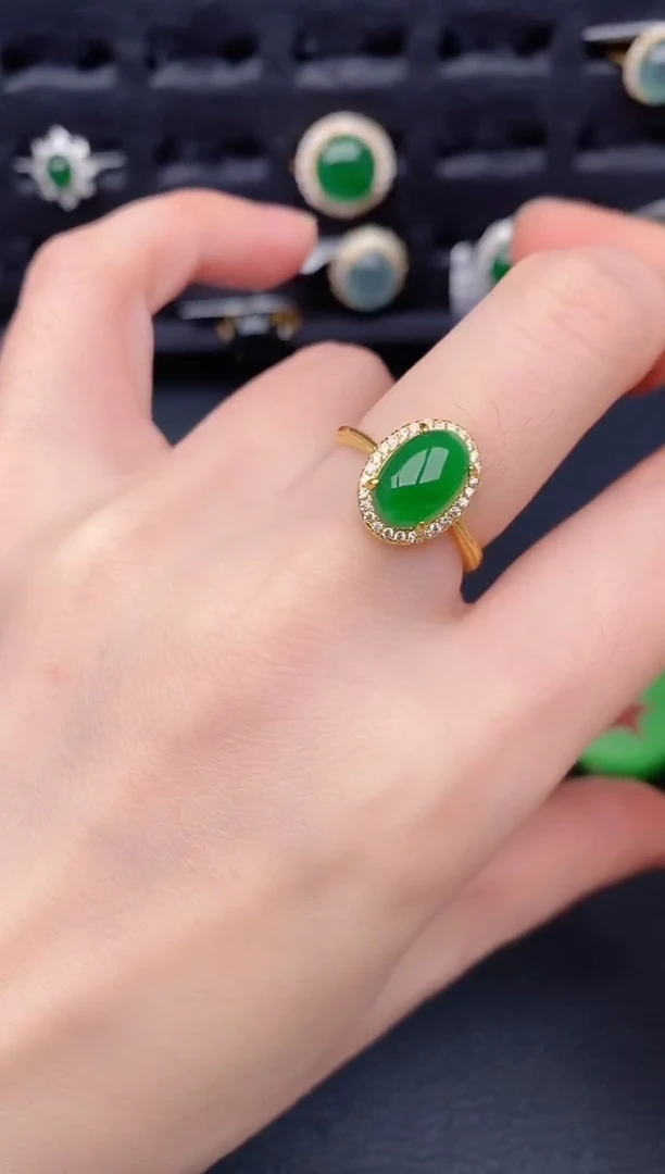 银S925镶嵌戒指翡翠天然a货翡翠331