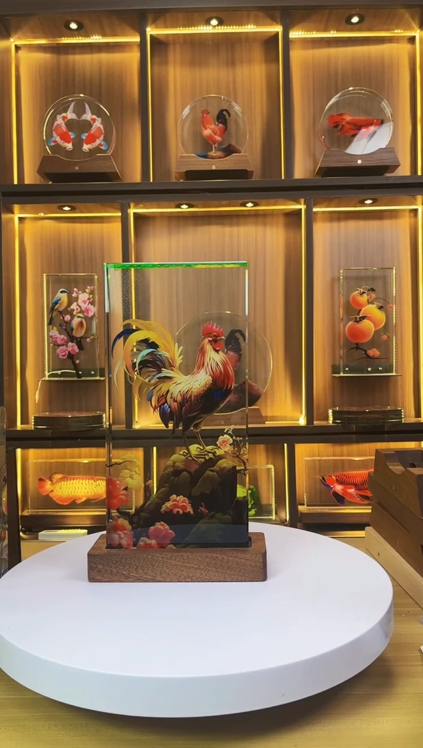 玻璃宋*细微尺寸30*15*4鸿运公鸡+底座